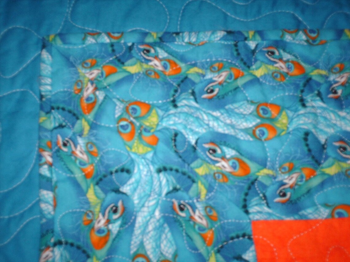 Peacock Quilt / Sofa Quilt / Handmade Quilt / Lap Quilt / Blue Etsy