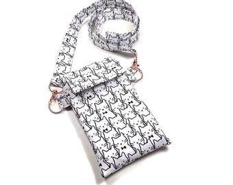 Black Tie Cats crossbody telefoon portemonnee hoesje zachte handgemaakte stof