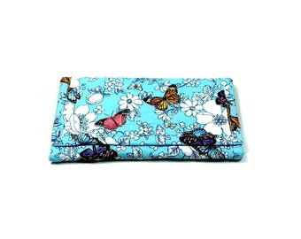 Butterfly Wallet Quilted Women's Trifold Floral Fabric Zipper Pocket Handmade