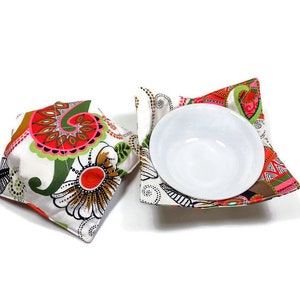Floral Bowl Cozies: Cotton Microwave Potholder Set of 2