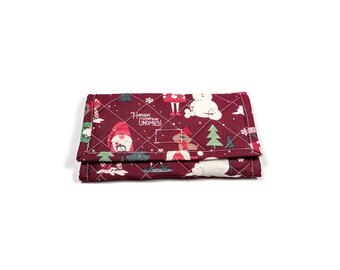Quilted Christmas Gnome Wallet: Handmade Fabric Trifold with Zipper Pocket