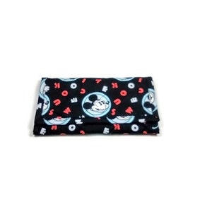 Carteira preta acolchoada, macia, acolchoada, três dobras, feminina, tecido feito à mão, bolso com zíper, presente para seu aniversário, dia das mães