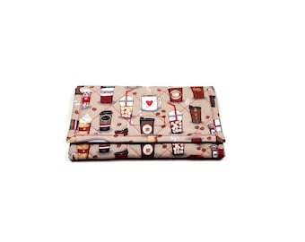 Coffee Please Wallet Quilted Women's Trifold Fabric Wallet Zipper Pocket Handmade
