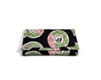 Goth Christmas Wallet: Quilted Skull Trifold Fabric Wallet