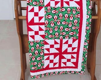 Penguin Christmas Minky Quilt: Handmade Patchwork Throw, Holiday Decor