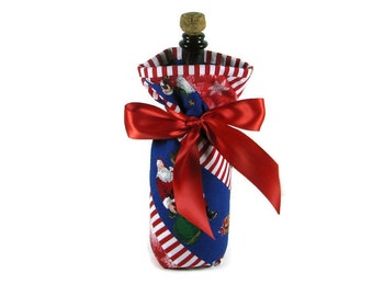 Quilted Santa Claus Bottle Gift Bag: Reusable Christmas Fabric Wine Bag
