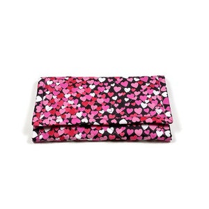 Cartera de corazón acolchada, triple pliegue, hecha a mano, de tela para mujer, con bolsillo con cremallera, regalo para ella