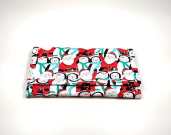 Handmade Santa Christmas Quilted Wallet: Trifold Fabric Wallet with Zipper