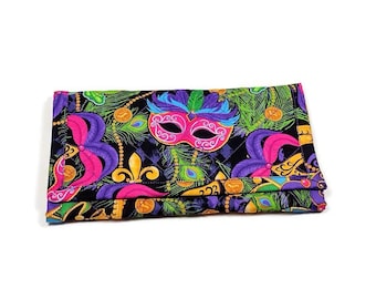 Mardi Gras Mask gewatteerde driebladige portemonnee: handgemaakte stoffen clutch