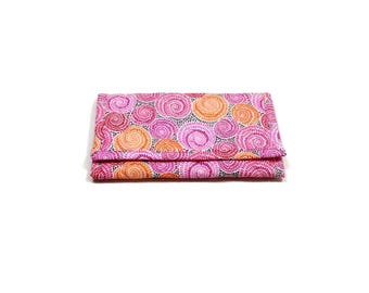 Roze en oranje Swirl-portemonnee gewatteerde driebladige stof voor dames, handgemaakt met rits