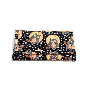Cartera de búho de Halloween para mujer, de tela acolchada, con bolsillo con cremallera, hecha a mano, con tres pliegues, regalo para ella