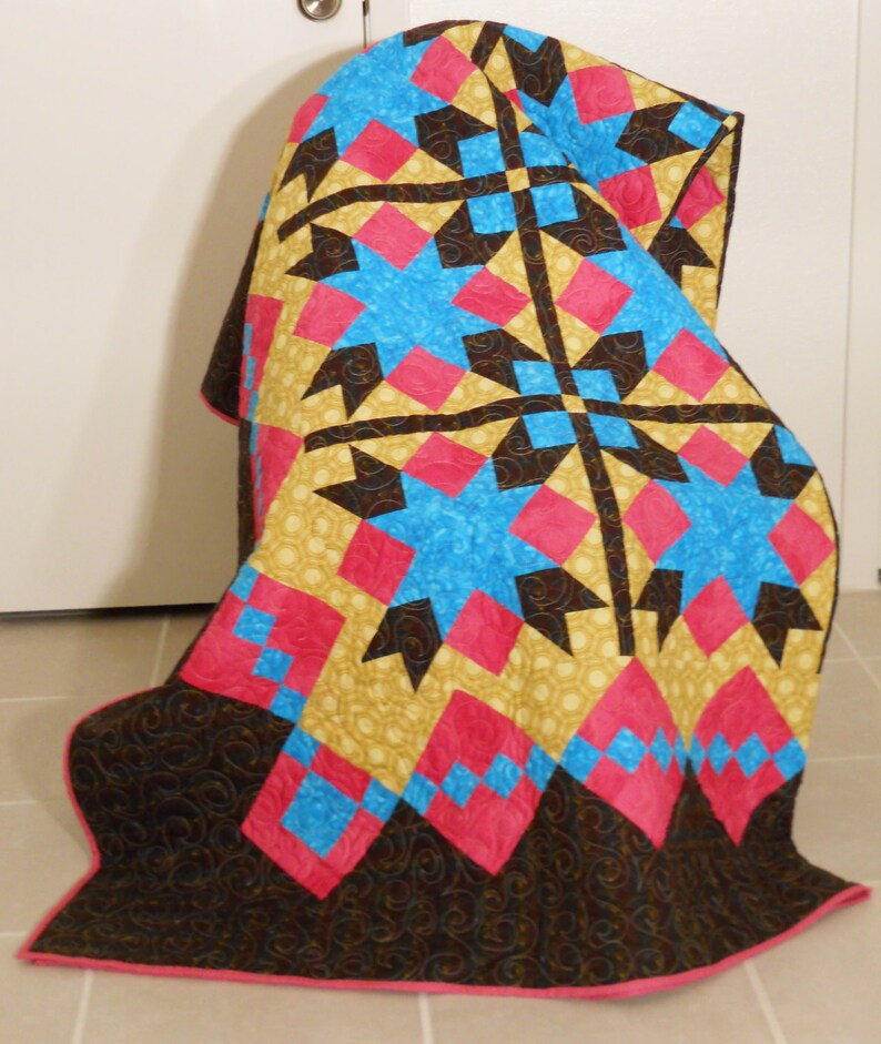 Large Twin Quilt Star Quilt Large Throw Quilt Handmade Vivid Etsy