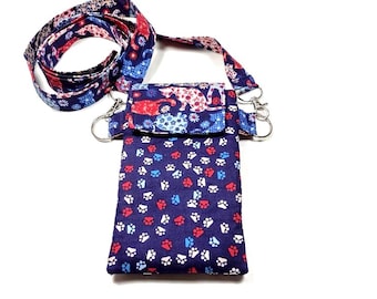 Rood wit blauw katten crossbody telefoon portemonnee hoesje patriottische handgemaakte stof