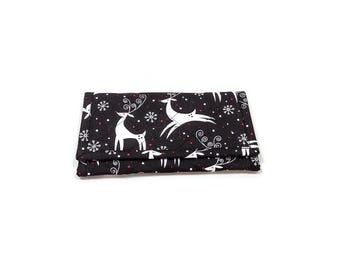 Reindeer Christmas Wallet Quilted Soft Fabric Trifold Handmade Zipper Pocket Wallet