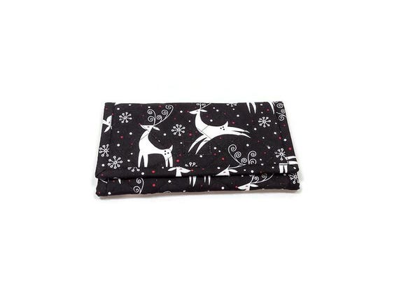Reindeer Christmas Wallet Quilted Soft Fabric Trifold Handmade Zipper Pocket Wallet