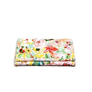 Cartera con estampado floral de acuarela, acolchada, de tela triple con bolsillo con cremallera, hecha a mano, regalo de cumpleaños para ella