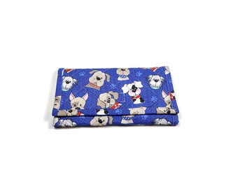 Dog Lover's Wallet Women's Trifold Blue Wallet Handmade Soft Quilted Fabric Wallet Zipper Pocket Wallet Gift for Her