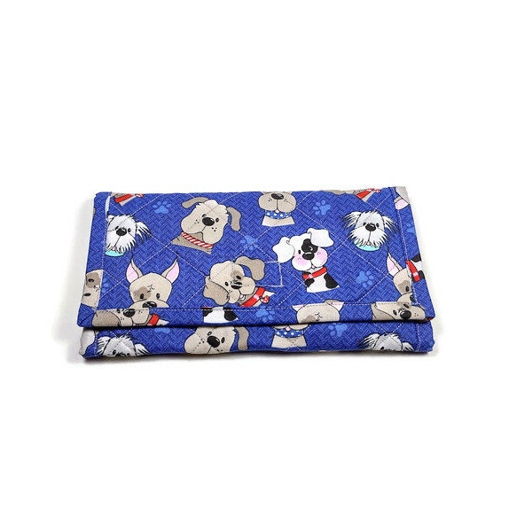 Hondenliefhebber portemonnee Dames driebladige blauwe portemonnee handgemaakte zachte gewatteerde stof portemonnee ritsvak portemonnee cadeau voor haar