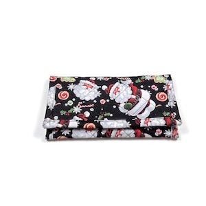 Cartera navideña de Papá Noel acolchada de tela suave, triple pliegue, para mujer, hecha a mano, con cremallera, regalo para ella