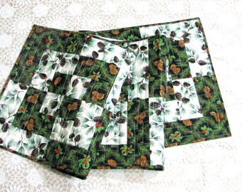 Handmade Christmas Table Runner: Black & White Patchwork, Holiday Decor