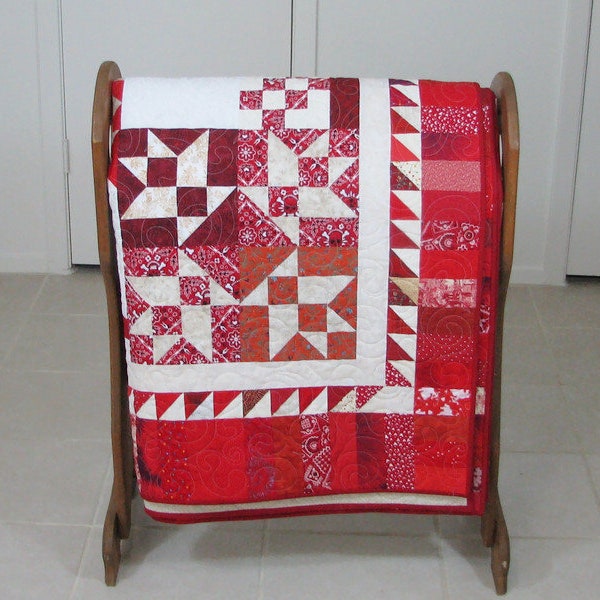 Rot Weiß Königin Quilt Scrappy Königin Quilt Königin Bettdecke Patchwork Quilt Handgemachte Quilts zu Verkaufen Housewarming Geschenk Hochzeitsgeschenk