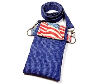 Rood wit blauw crossbody telefoon portemonnee hoesje patriottische handgemaakte stof