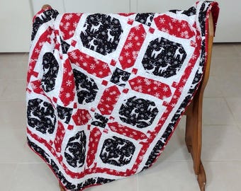 Handmade Reindeer Christmas Quilt: Minky Throw, Holiday Decor