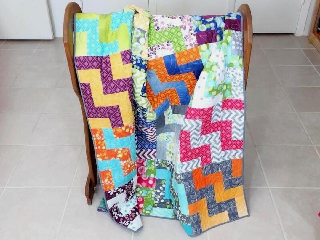 Handmade Colorful Cotton Lap Quilt: Modern Chevron Sofa Throw - Etsy