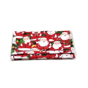 Cartera navideña de Papá Noel con tres pliegues de tela acolchada, hecha a mano, con bolsillo con cremallera, regalo para ella