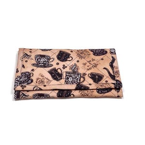 Cartera para amantes del café, acolchada, de tela, con tres pliegues, con cremallera, hecha a mano, ideal para el Día de la Madre o como regalo de cumpleaños.