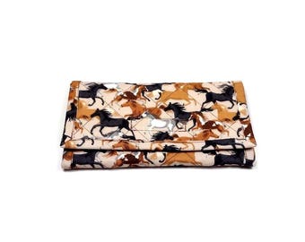 Wild Horses Wallet Quilted Trifold Women's Handmade Fabric Wallet Zipper Pocket