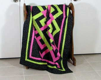 Pink & Grün Moderne Quilt: Geometrische Sofa Decke, Handgemachte Baumwolle