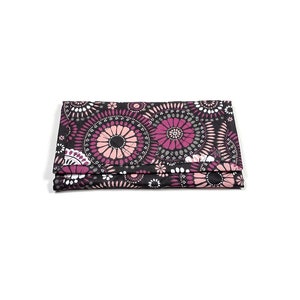 Cartera negra con estampado moderno, acolchada, para mujer, de tela suave, triple pliegue, con bolsillo con cremallera, regalo hecho a mano para ella.