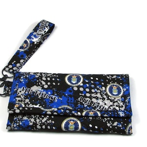 Cartera de mano de la Fuerza Aérea, acolchada, de tela suave, triple pliegue, hecha a mano, con cremallera y bolsillo, regalo para ella
