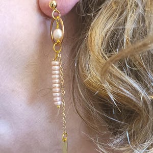 Freshwater Pink Rondelles in a modern Dangle design of Earrings-Gold plated parts attached to Gold Plated Studs-Beautiful Pink Earrings