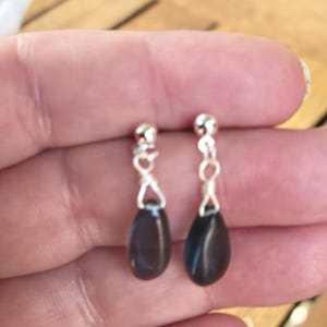 London Blue Topaz Sterling Silver Earrings, Dainty Drop Design. Handmade