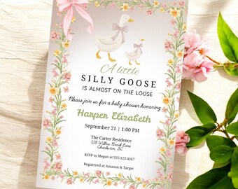 Silly Goose Baby Shower Invitation Template, Baby Shower Invite, Digital Invitation, baby shower invite, Canva template