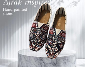 Hand-Painted Canvas Flats | Ajrak Inspired Boho Shoes | customized boho shoes | sequins boho hand painted shoes | Ajrak themed boho shoes