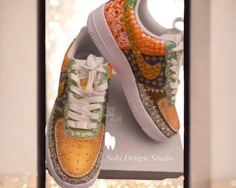 Custom Hand-Painted Nike Air Force 1 Shoes, Henna design Sneakers, Bridal Shoes,wedding shoes,Art Shoes,South Asian Wedding Shoes, gift