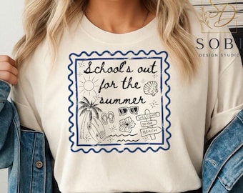 School’s Out for the Summer Shirt, Teacher Summer Doodle Tee, End of School Year Shirt, Last Day of School Shirt, Beach doodle Teacher Shirt