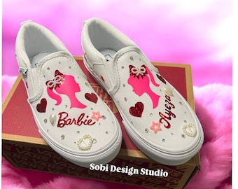 Custom Barbie Slip-On Shoes | Personalized barbie shoes| customized Barbie themed shoes| party shoes| birthday shoes| gift for her| handmade