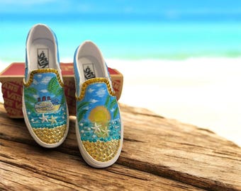 Hand-Painted Cruise themed Shoes,Beach Themed shoes,Customized cruise themed shoes, customized beach shoes, cruise vacations, beach vacation