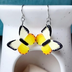 Yellow butterfly earrings - handmade from polymer clay with hypoallergenic surgical steel, bright butterfly jewellery, gifts for her