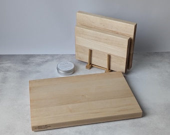 Hard Maple Cutting Board Set of 3 with Stand and Conditioner, Wooden Chopping Board Set, Wedding Gift Cutting Board, Cheese Board Set
