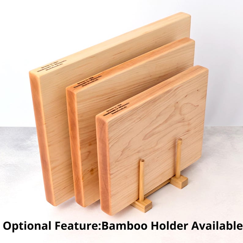 Maple Cutting Board Set of 3, One Piece Solid Hard Maple, No Glue With Bamboo Stand