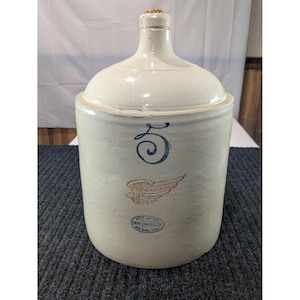 Vintage Red Wing Union Stoneware 5 Gallon Jug Crock Wing Logo USA With Cork