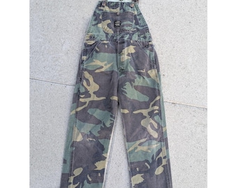 VTG Pointer Brand Overalls Bib Youth XL 28x22 Green Camo Denim Workwear Hunting
