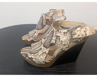 VTG Michael Kors Sandals Womens Size 8 Brown Snake Wedge Platform Slingback Y2K