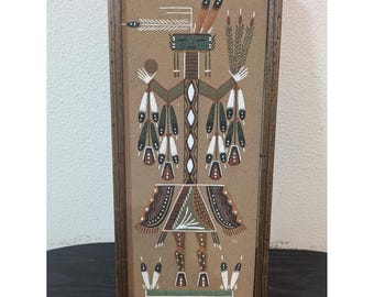 Vintage 1977 Navajo Healing Ceremony Sand Painting Original JR Folk Art Framed