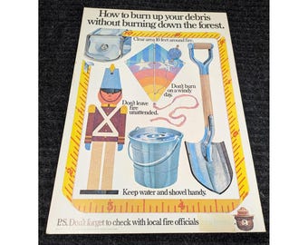 Vintage 1983 Smokey Bear Forest Fire Safety Poster US Forest Service Burn Debris